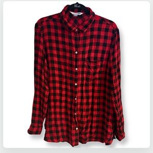Old Navy Red and Black Plaid Button-Up Shirt Size Xl